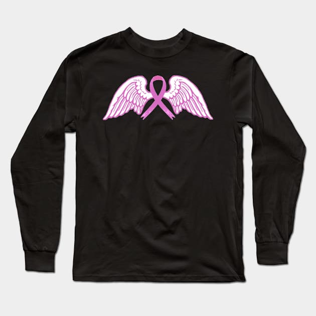 Pink Awareness Ribbon with Angel Wings 2 Long Sleeve T-Shirt by CaitlynConnor